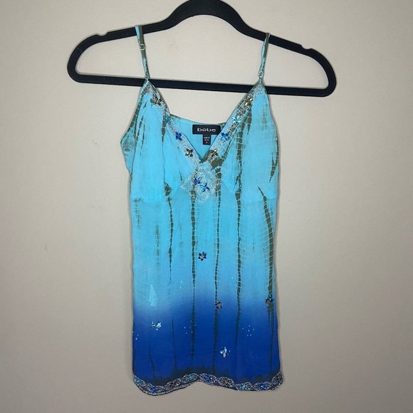 Bebe Tops Bebe Blue And Aqua Ombre Beaded Top With Side Zip Poshmark